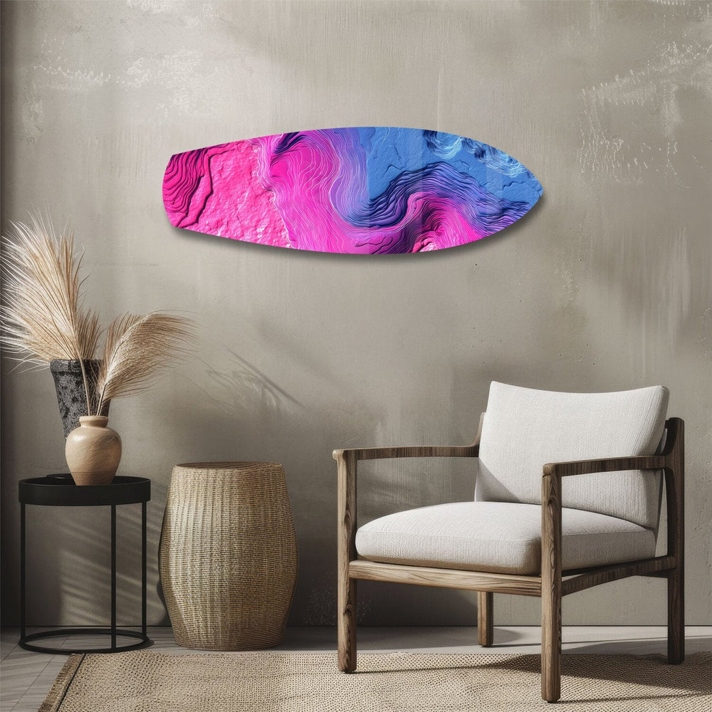 Pembe Mavi Topografik Dalga Soyut Cam Tablo.