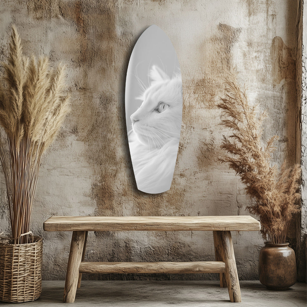 Beyaz Kedi Profili Minimal Cam Tablo.