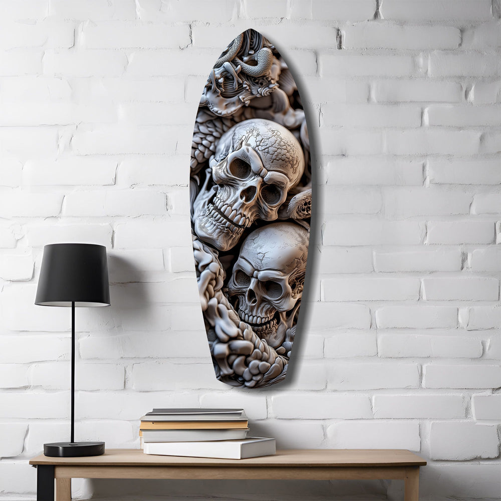 Kafatası Yığını Yılan Gotik Memento Mori Cam Tablo.