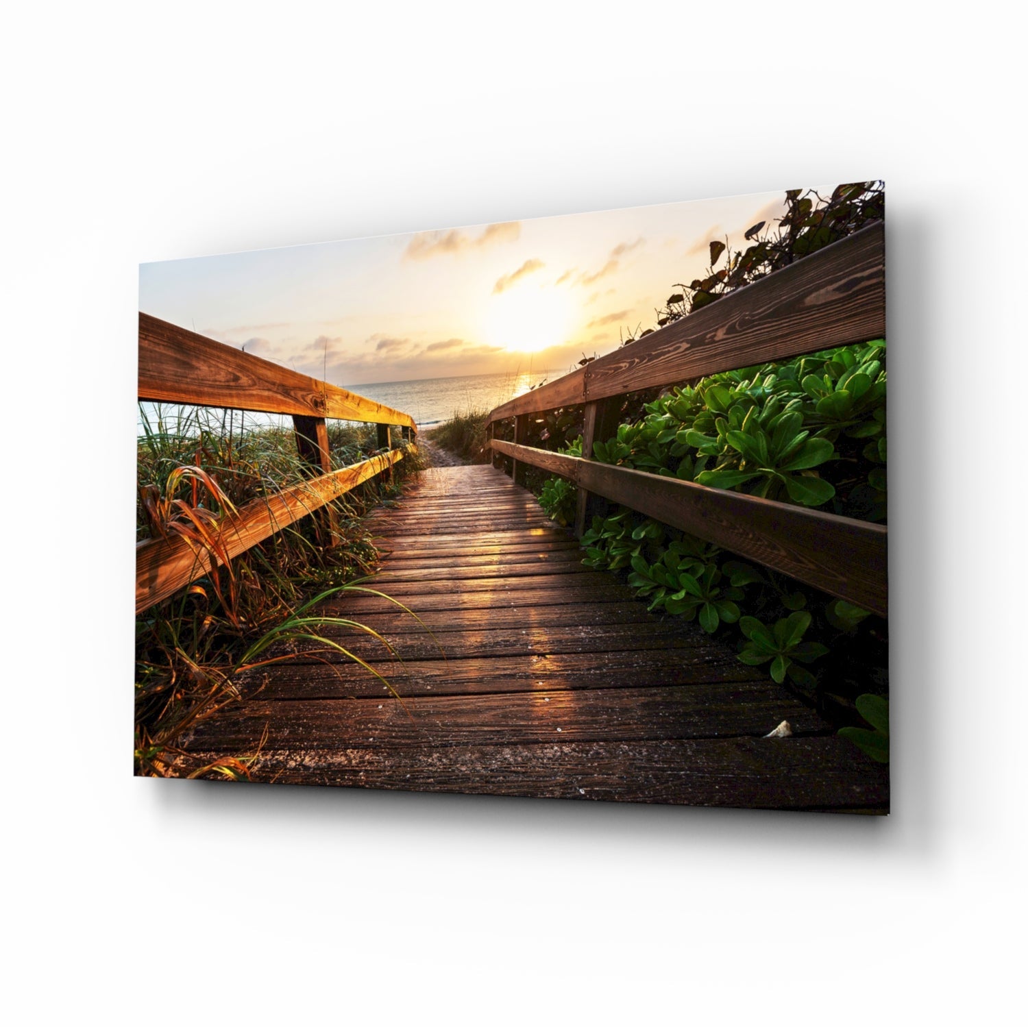 Sahilde Gün Batımı Cam Tablo