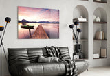 Sahilde Gün Batımı Cam Tablo