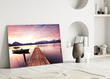 Sahilde Gün Batımı Cam Tablo