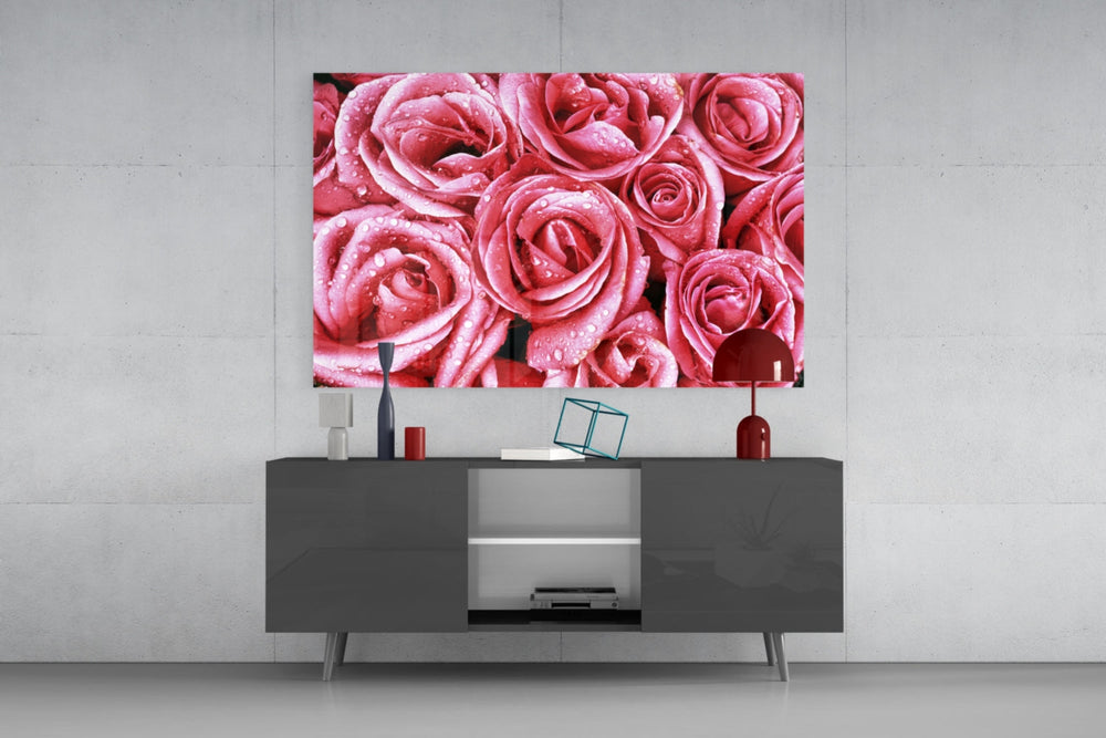 Pembe Gül Cam Tablo