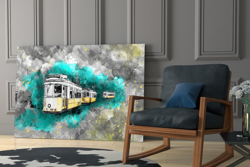 İllüstrasyon Tramvayı Cam Tablo