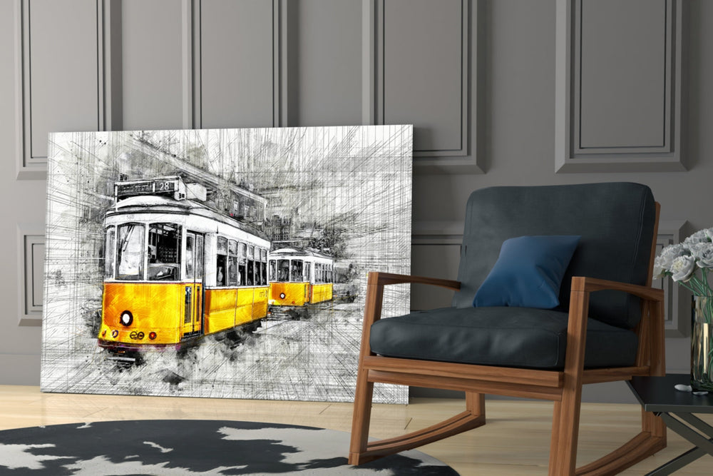 Sarı Tramvay Basel Cam Tablo