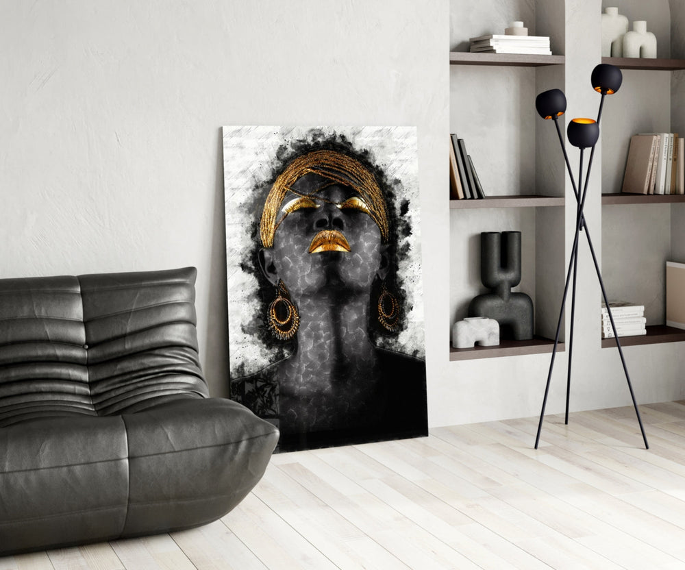 Afrikalı Kadın Portresi Cam Tablo