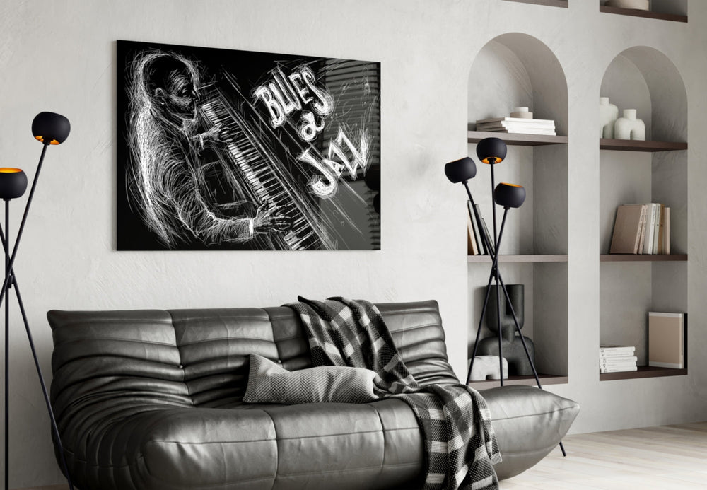 Caz Blues Müziği Cam Tablo