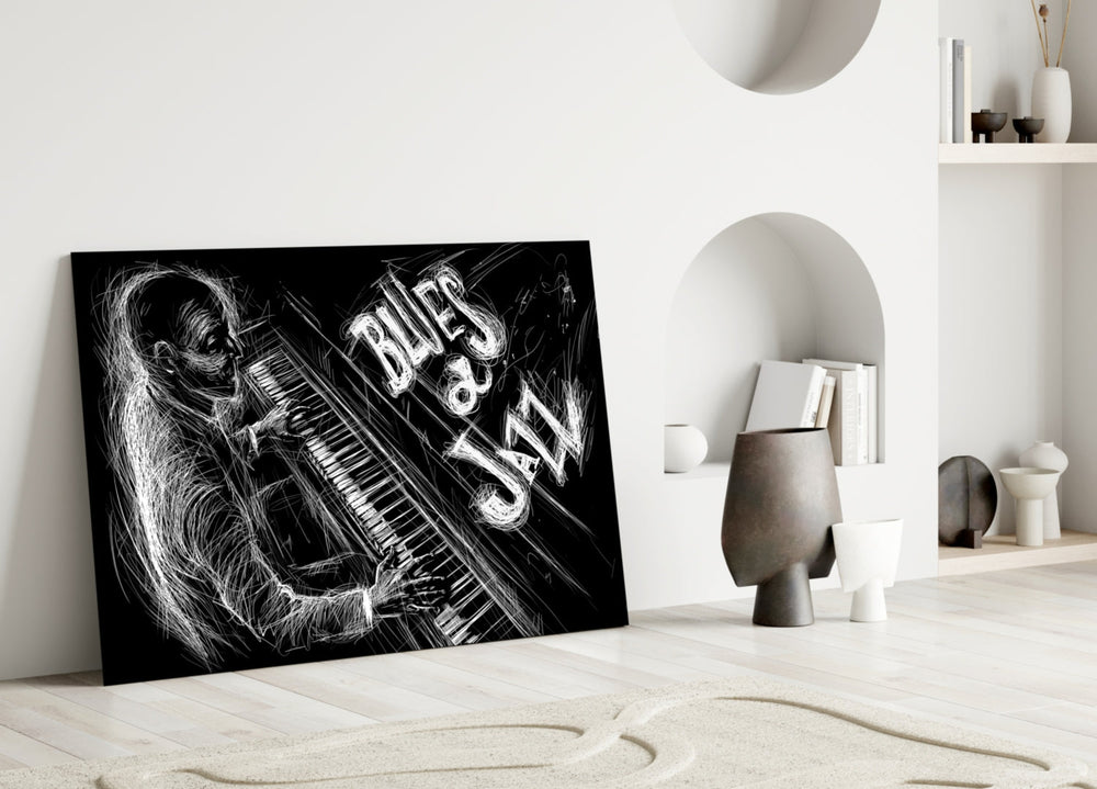 Caz Blues Müziği Cam Tablo
