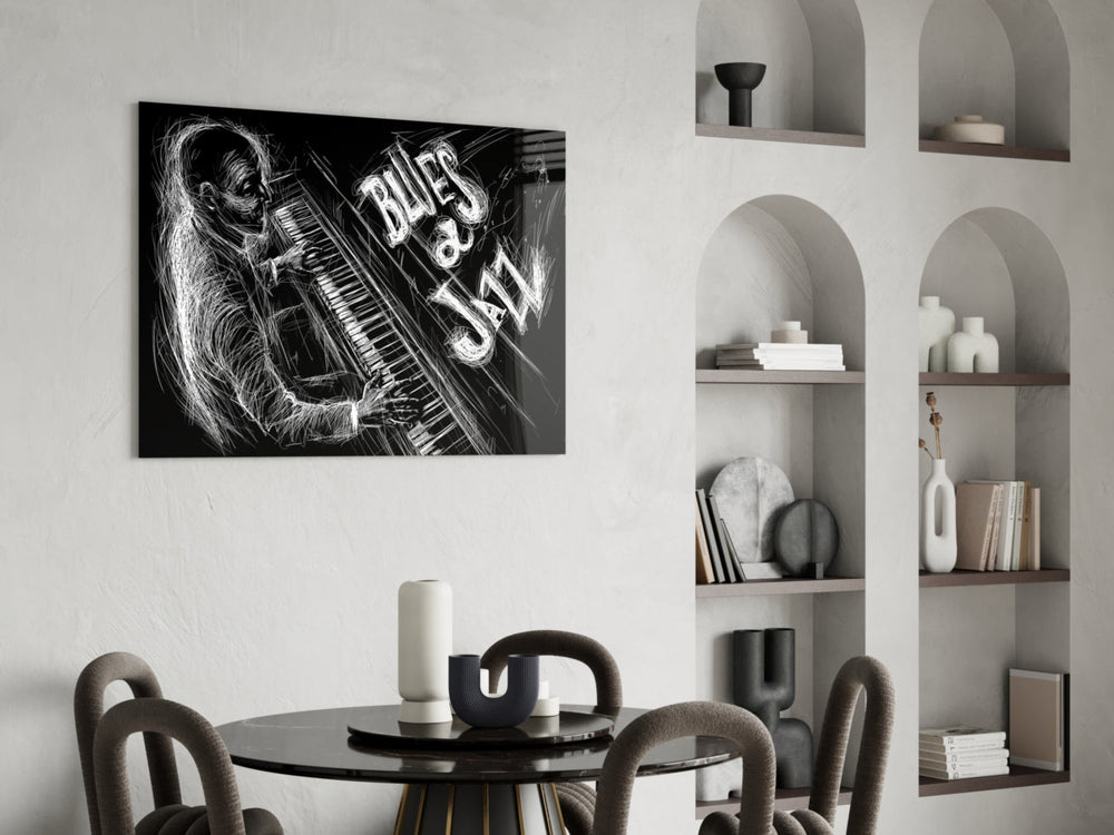 Caz Blues Müziği Cam Tablo