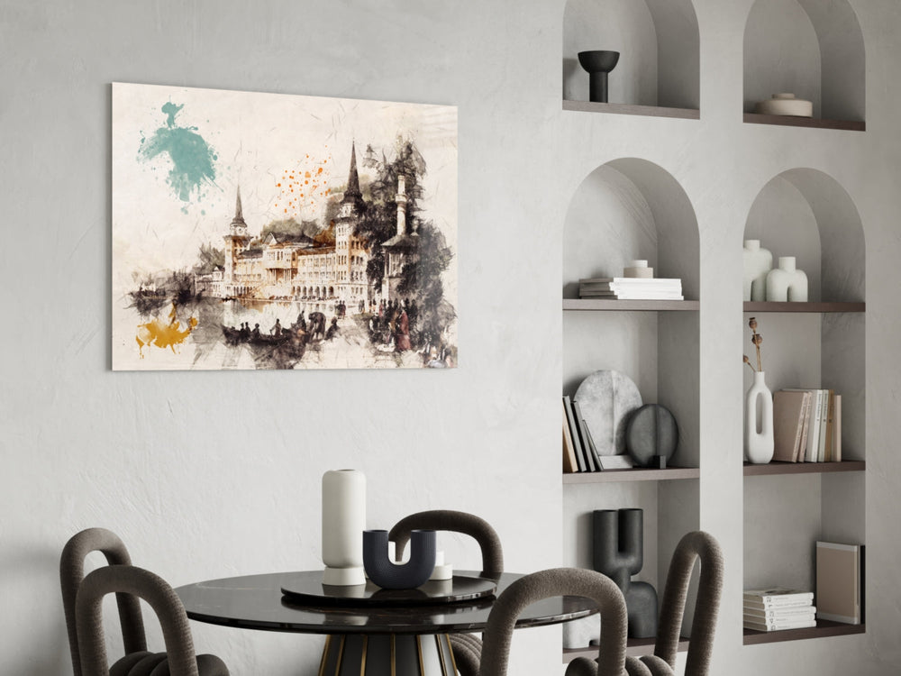 Kule İllüstrasyonu Cam Tablo