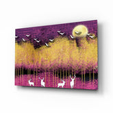 Kuşlar ve Geyikler Cam Tablo