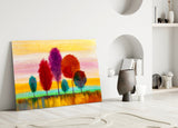 Renkli Ağaçlar Cam Tablo