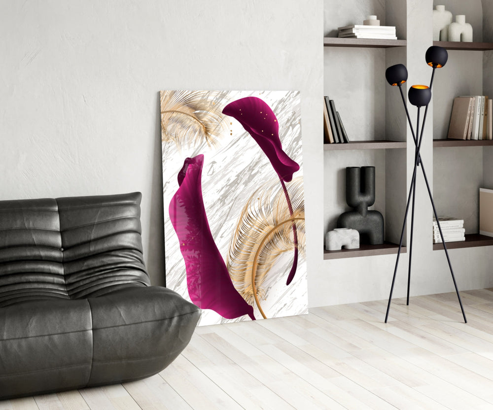 Bordo Yapraklar Cam Tablo