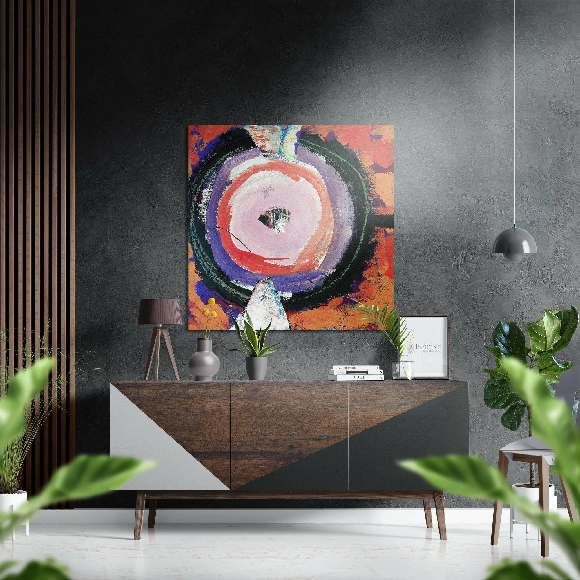Kandinsky Tarzı Fırçalı Metalik Alu-Dibond.