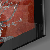 Bordo Badem Çiçekleri Cam Tablo.