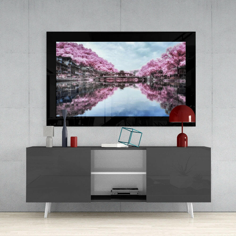Sakura Ağaçları Cam Tablo.