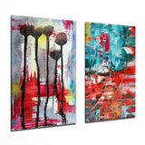 Soyut Çiçekler 2 Parçalı Kombin Cam Tablo.