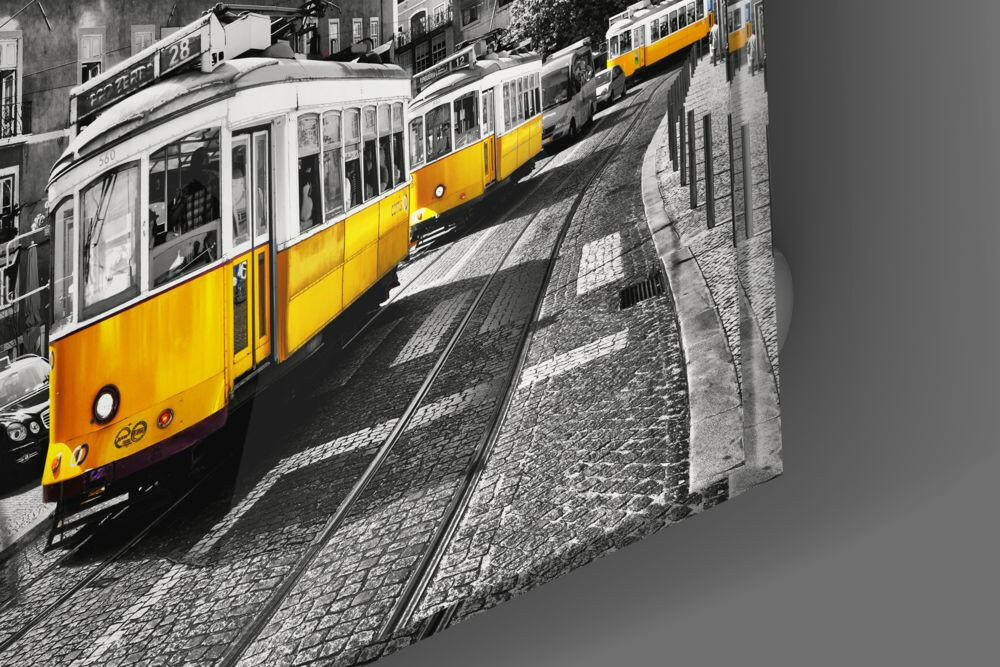 Lizbon Sarı Tramvay Cam Tablo.