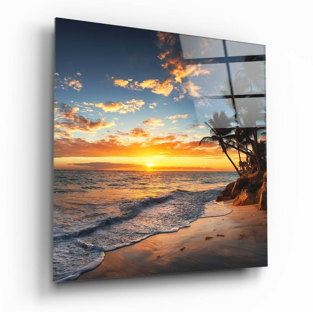 Palmiye Ağaçları Cam Tablo.