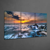 Sahilde Günbatımı Mega Cam Tablo.