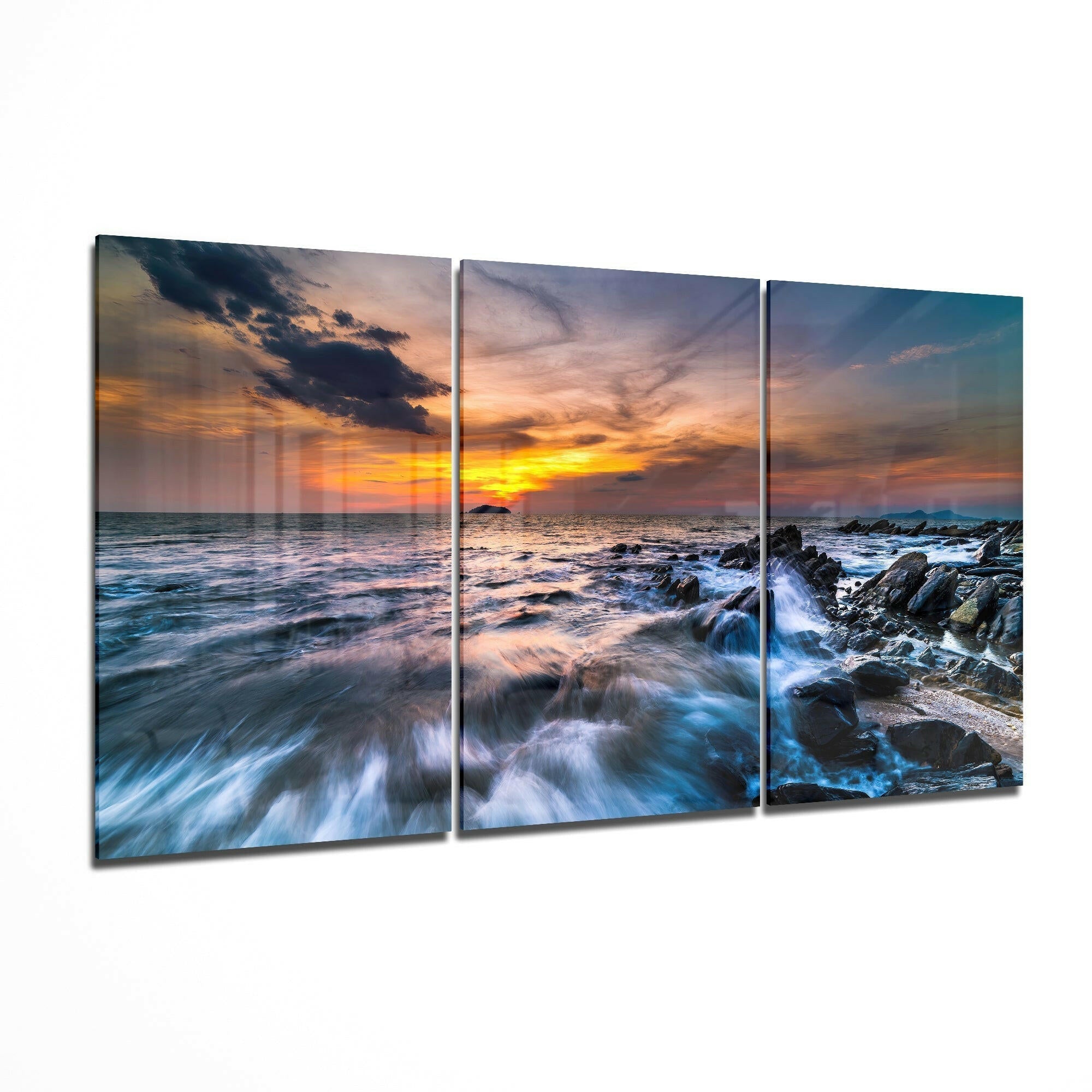Sahilde Günbatımı Mega Cam Tablo.