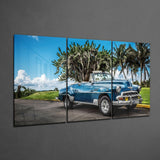 Mavi Klasik Araba Mega Cam Tablo.