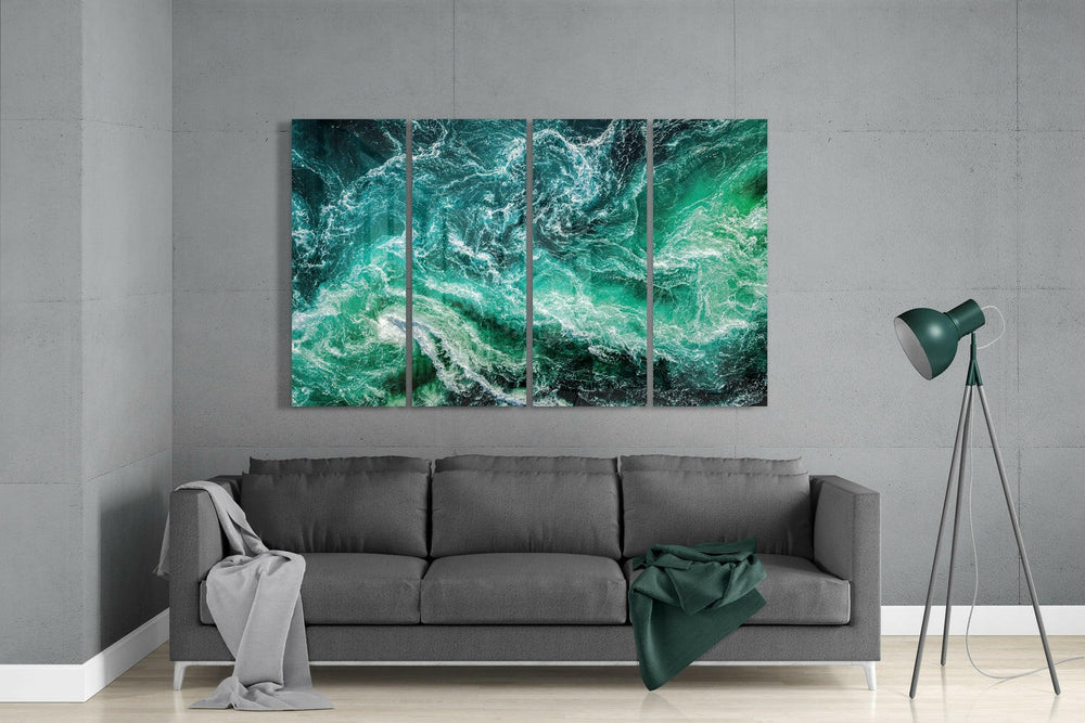 Dalgalar 4 Parça Mega Cam Tablo | 150x92 cm.