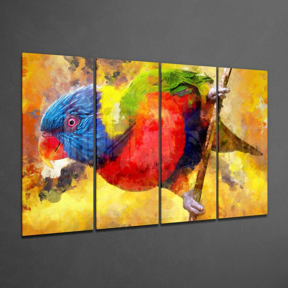 Papağan 4 Parça Mega Cam Tablo | 150x92 cm.
