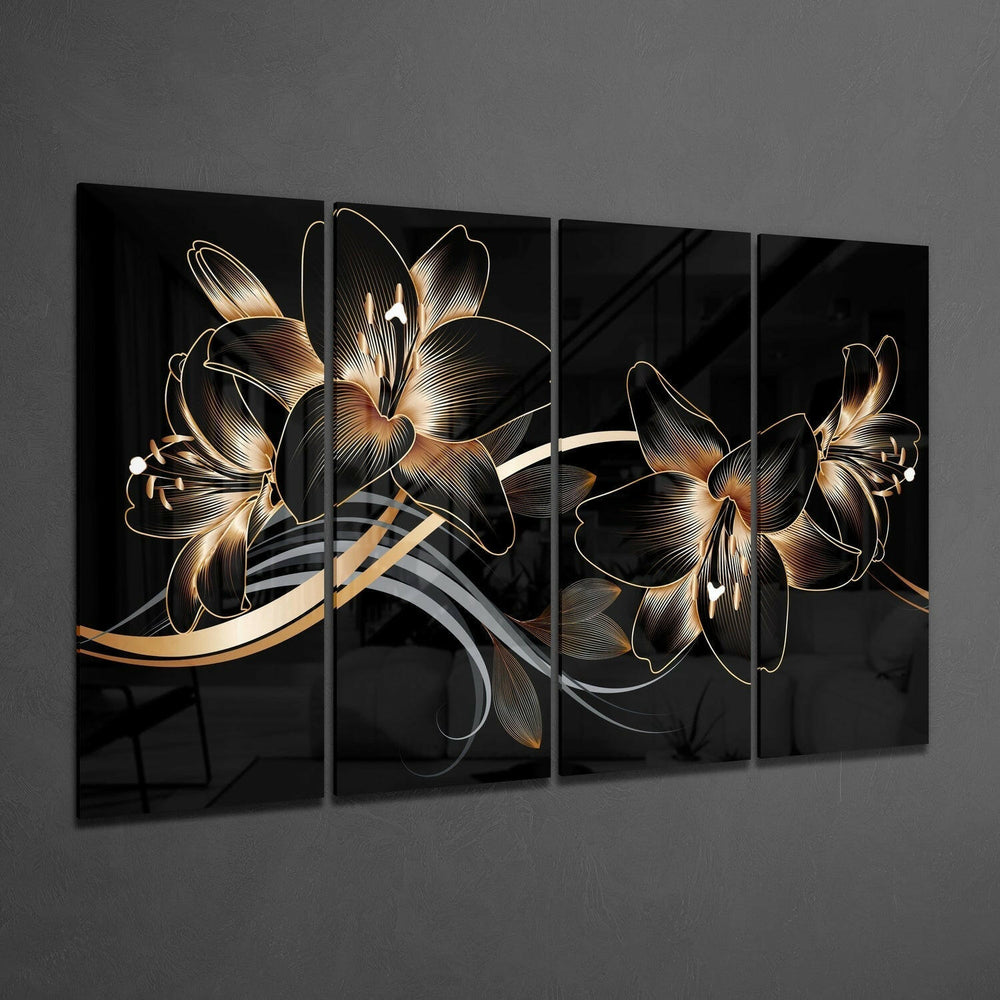 Çiçek Dalgası 4 Parça Mega Cam Tablo | 150x92 cm.