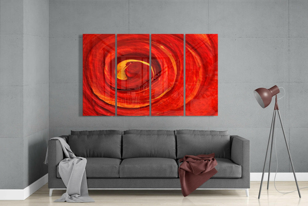 Kırmızı Girdap 4 Parça Mega Cam Tablo | 150x92 cm.