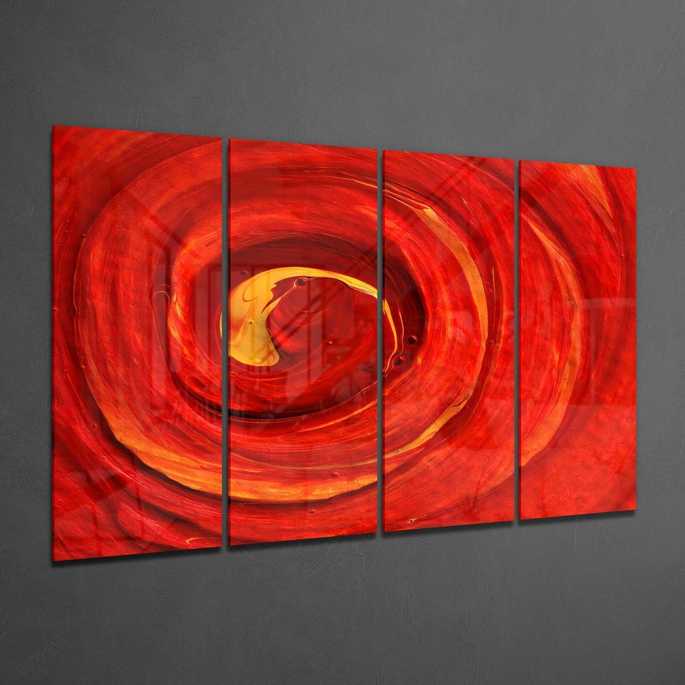 Kırmızı Girdap 4 Parça Mega Cam Tablo | 150x92 cm.