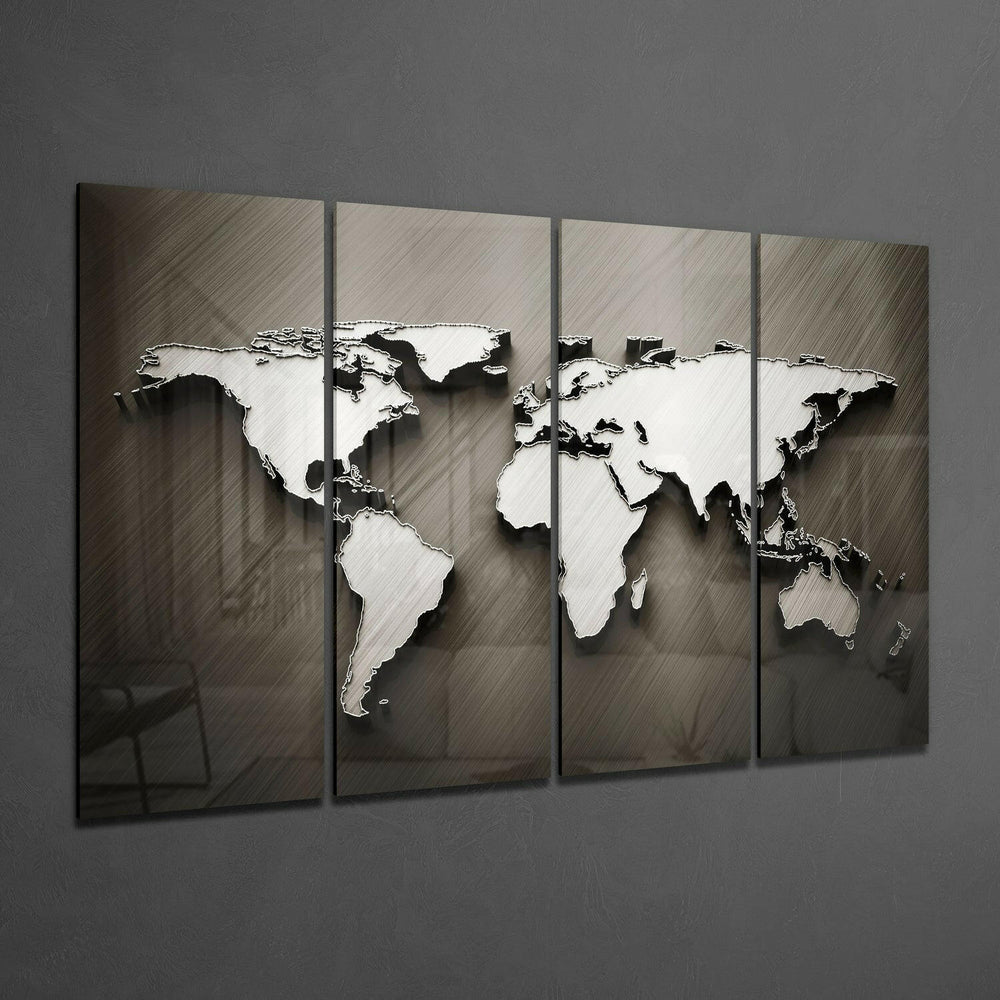 Dünya Haritası 4 Parça Mega Cam Tablo | 150x92 cm.