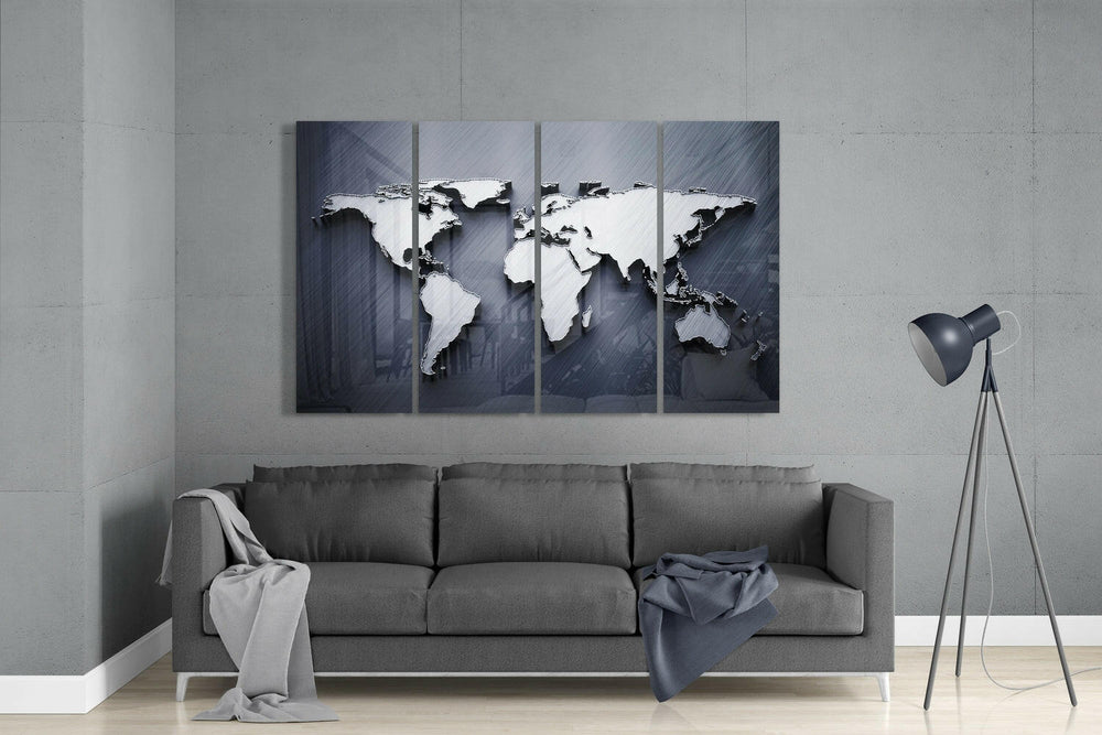 Dünya Haritası 4 Parça Mega Cam Tablo | 150x92 cm.