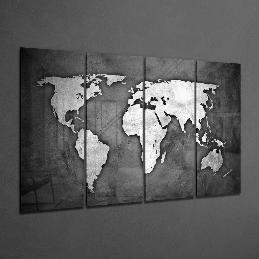 Dünya Haritası 4 Parça Mega Cam Tablo | 150x92 cm.