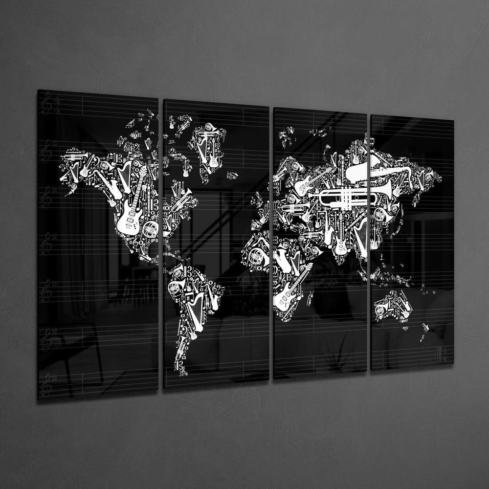 Dünya Haritası 4 Parça Mega Cam Tablo | 150x92 cm.