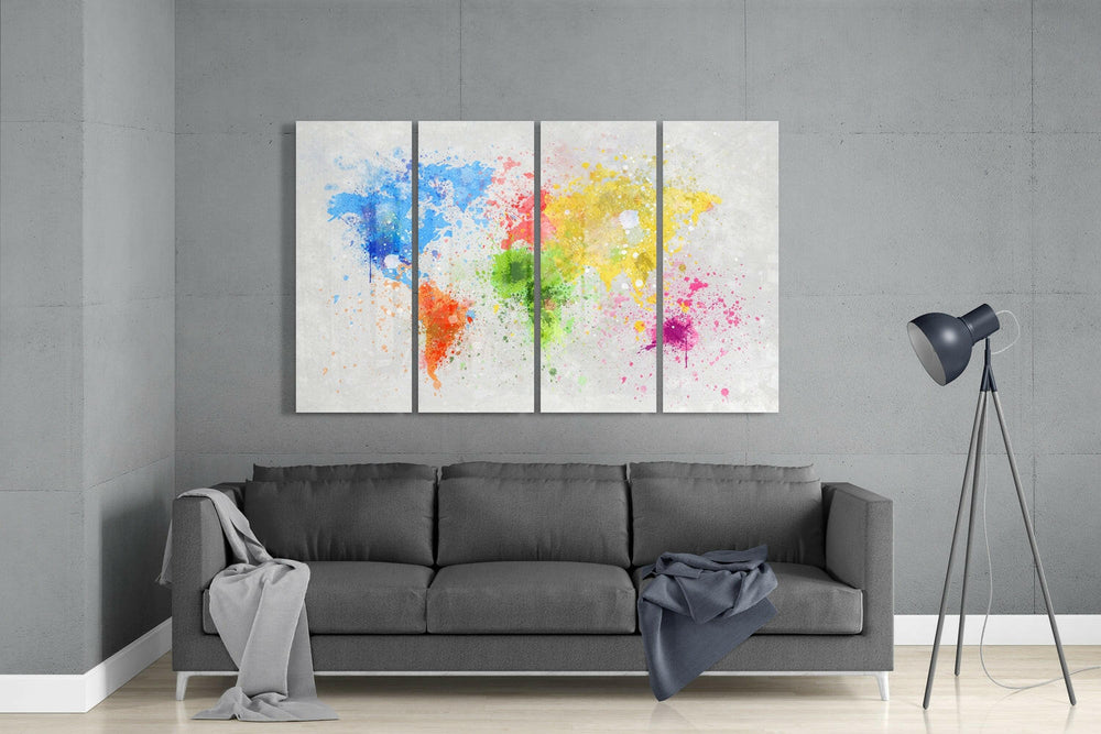 Dünya Haritası 4 Parça Mega Cam Tablo | 150x92 cm.