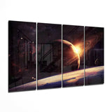 Uzayda Gün Batımı 4 Parça Mega Cam Tablo | 150x92 cm.