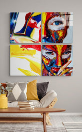 Kadın ve Kırmızı Quadro Cam Tablo.