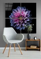 Mor Krizantem Quadro 4 Parçalı Cam Tablo.