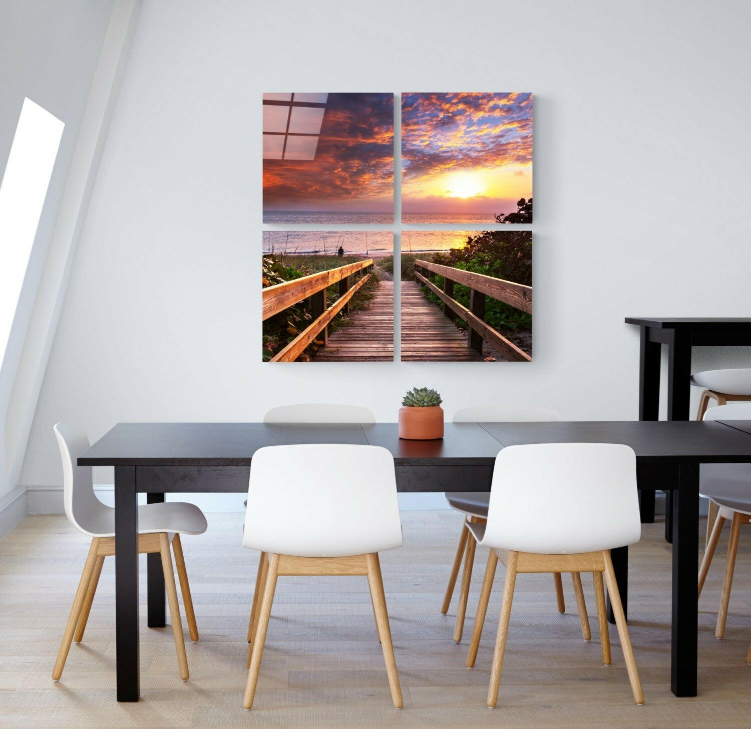 Ufuk Çizgisi Quadro 4 Parçalı Cam Tablo.