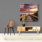 Ufuk Çizgisi Quadro 4 Parçalı Cam Tablo.