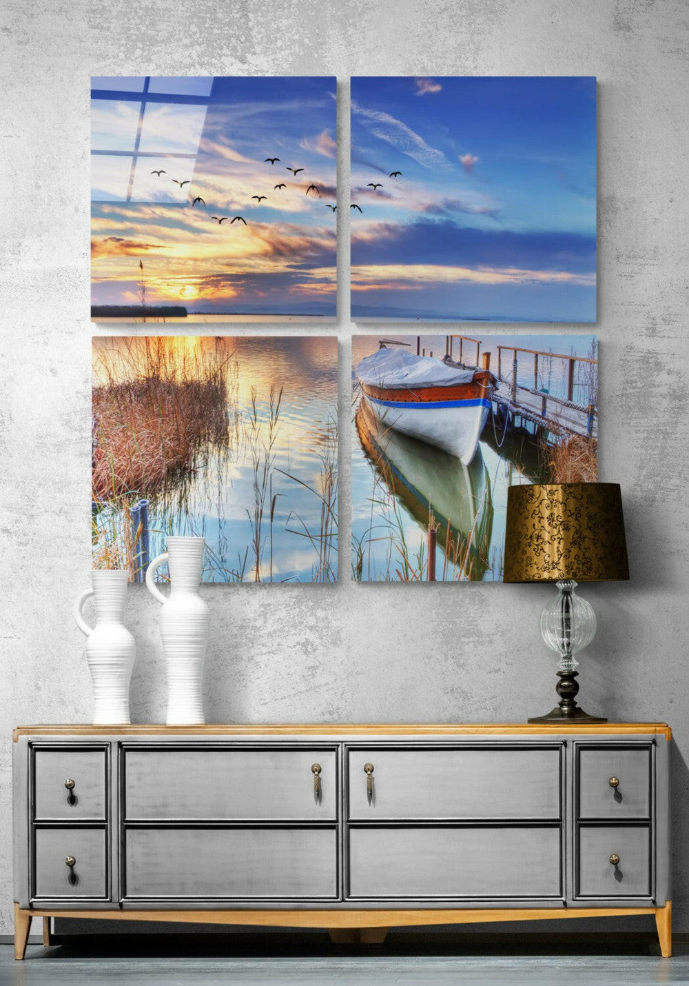 Sazlık Quadro 4 Parçalı Cam Tablo.