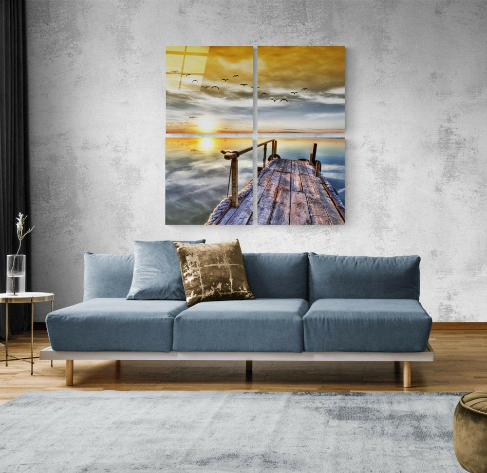 Gün Batımı Quadro 4 Parçalı Cam Tablo.