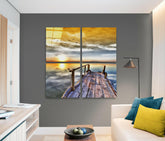 Gün Batımı Quadro 4 Parçalı Cam Tablo.