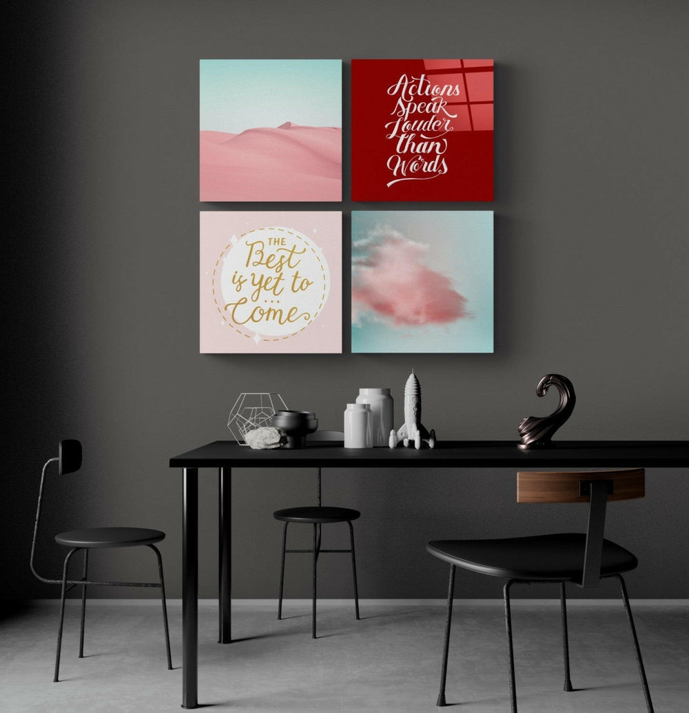 Pembe Çöl Quadro 4 Parçalı Cam Tablo.