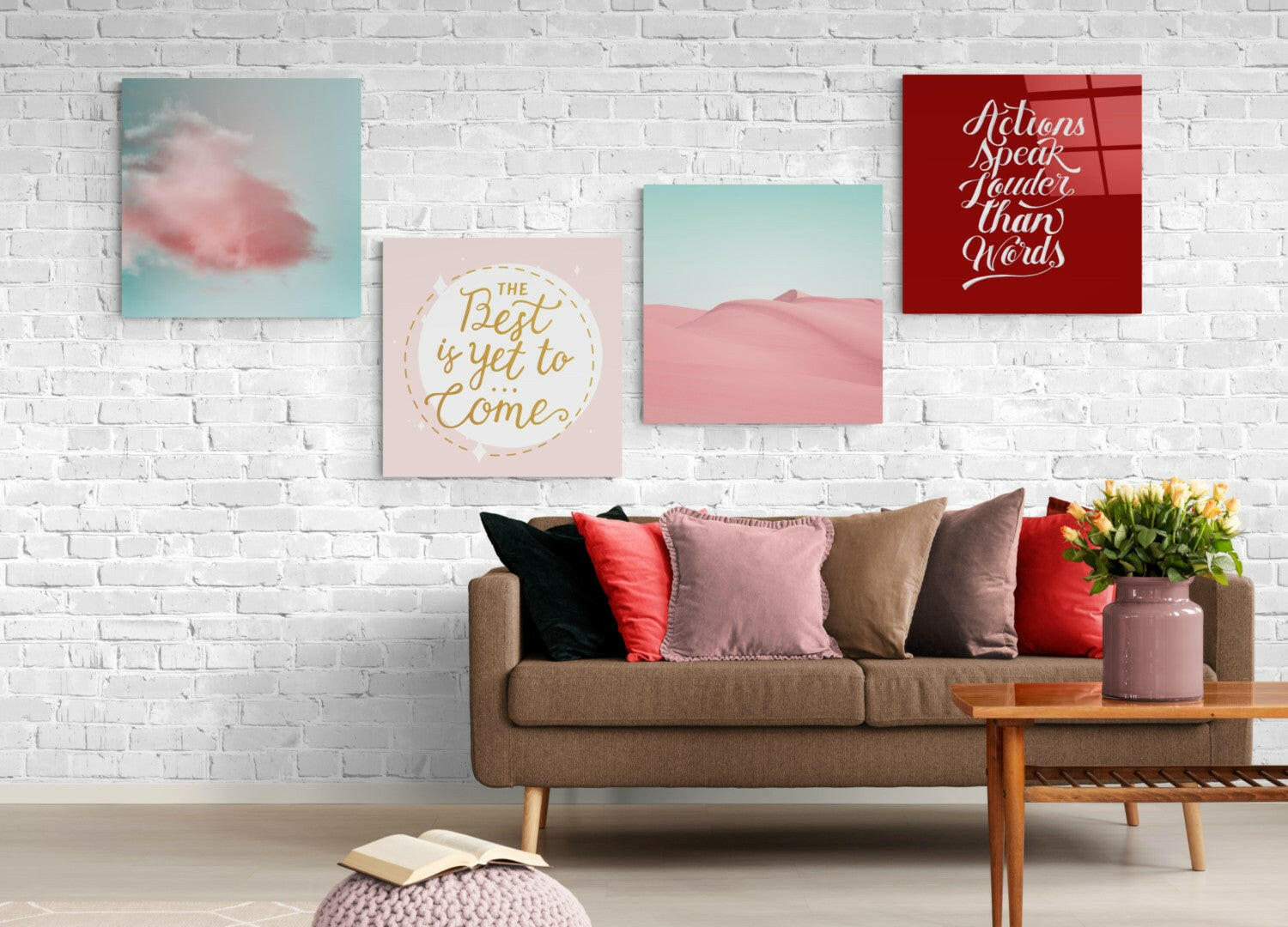 Pembe Çöl Quadro 4 Parçalı Cam Tablo.