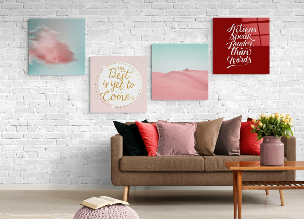 Pembe Çöl Quadro 4 Parçalı Cam Tablo.