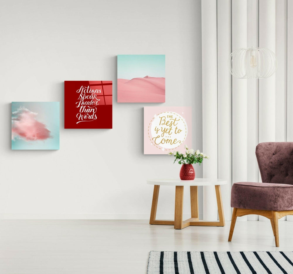 Pembe Çöl Quadro 4 Parçalı Cam Tablo.