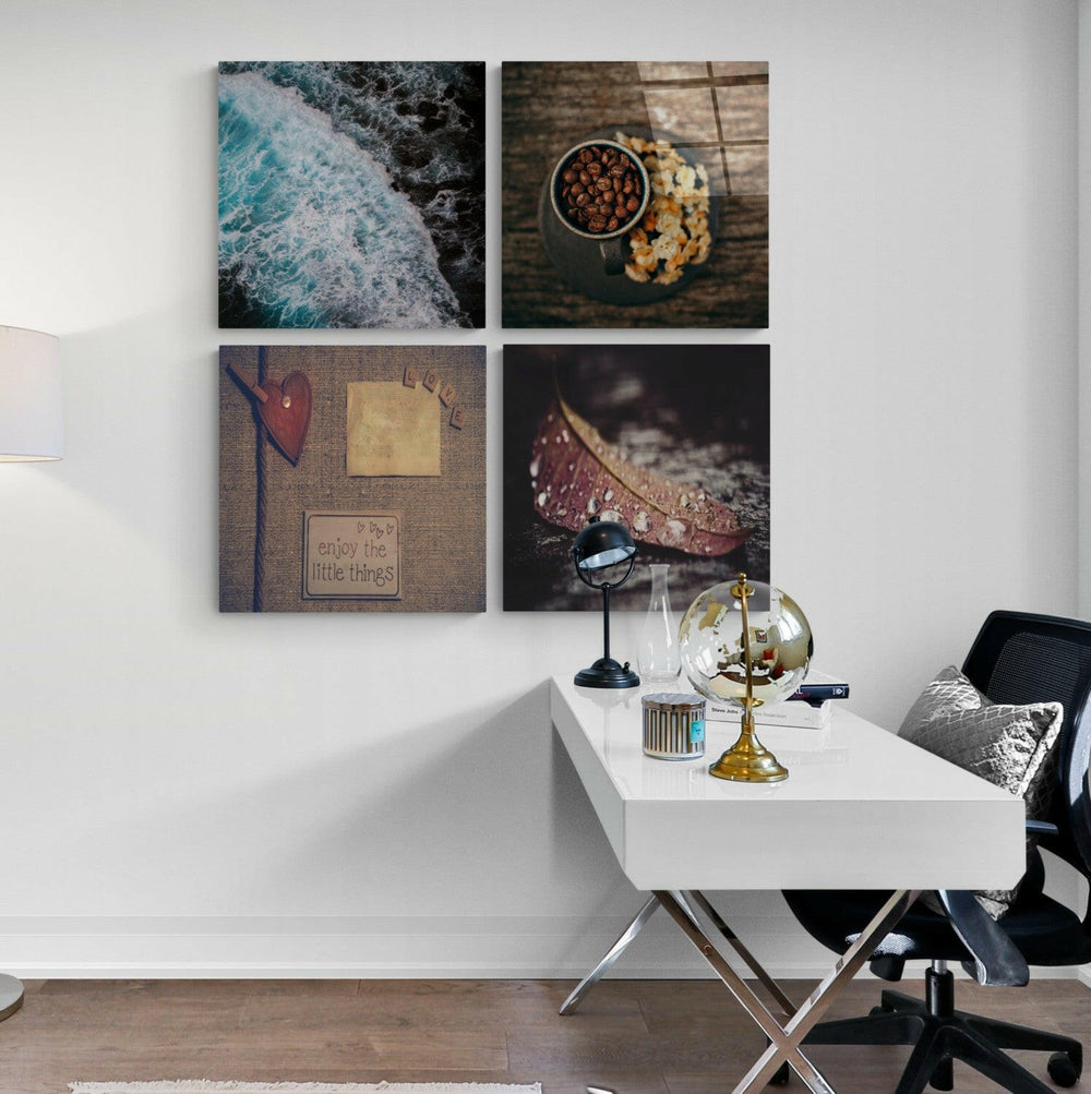 Küçük Şeyler Quadro 4 Parçalı Cam Tablo.