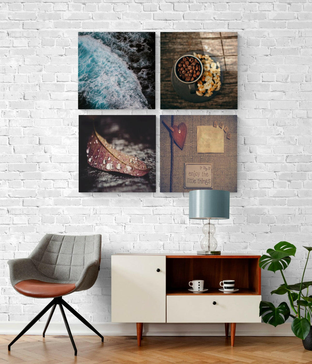 Küçük Şeyler Quadro 4 Parçalı Cam Tablo.